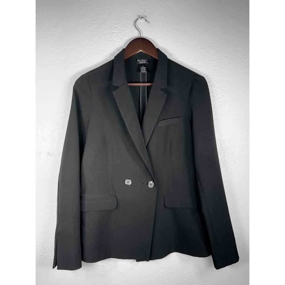 SOHO Apparel Ltd Womens Black Double Breasted Relaxed Fit Blazer Jacket Size M